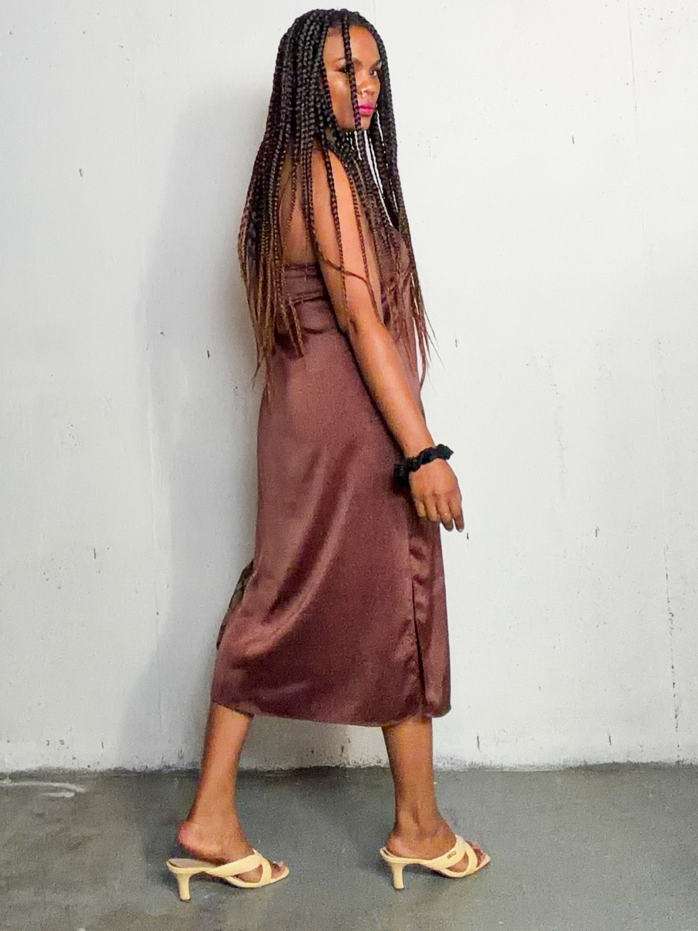 Reitmans Sleek Brown Satin Slip Dress - Picture 5 of 15